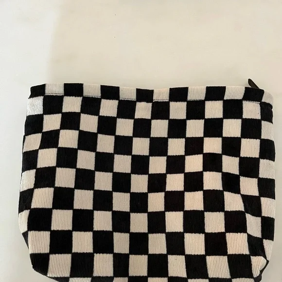 Sozakka checkerboard pattern cosmetic bag. Corduroy. 8x5. Top zip. - Picture 2 of 6
